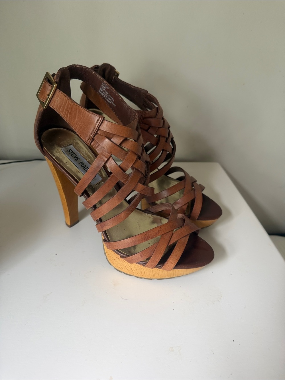 Steve Madden Tan Brown Woven Strappy High Heel Sandals